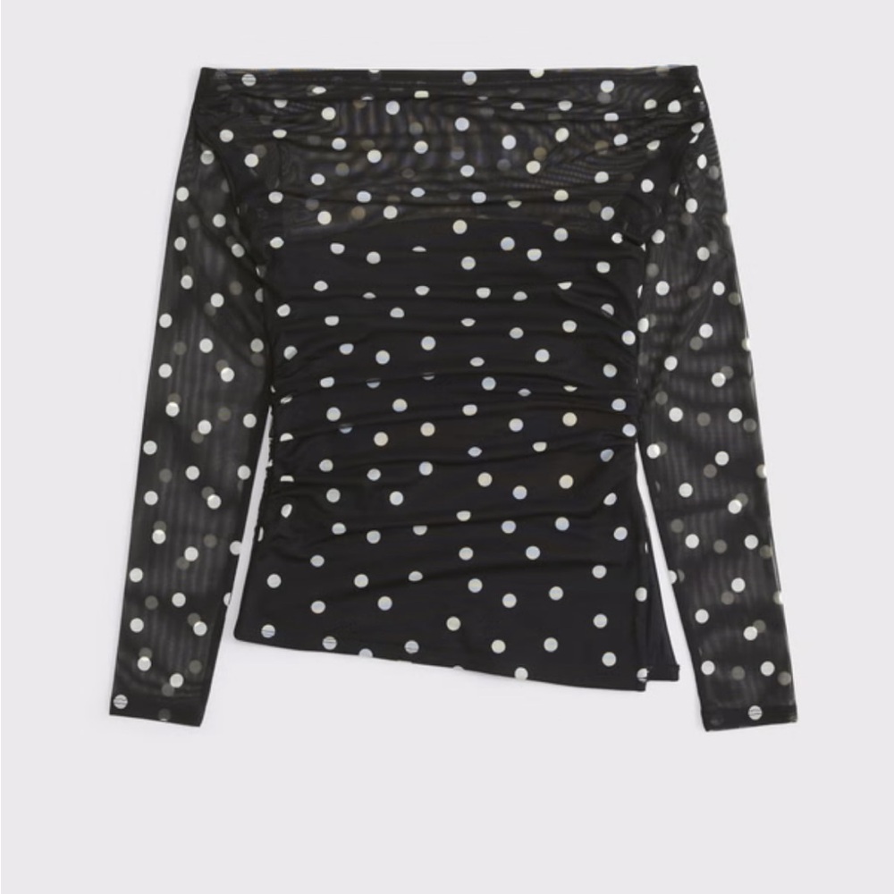 Off-Shoulder Black Polka Dot Mesh Top Abercrombie and Fitch, M